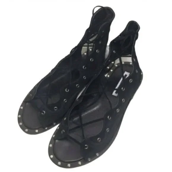 McQ Alexander McQueen Black Open Toe Lace Up Flats - Picture 7 of 12